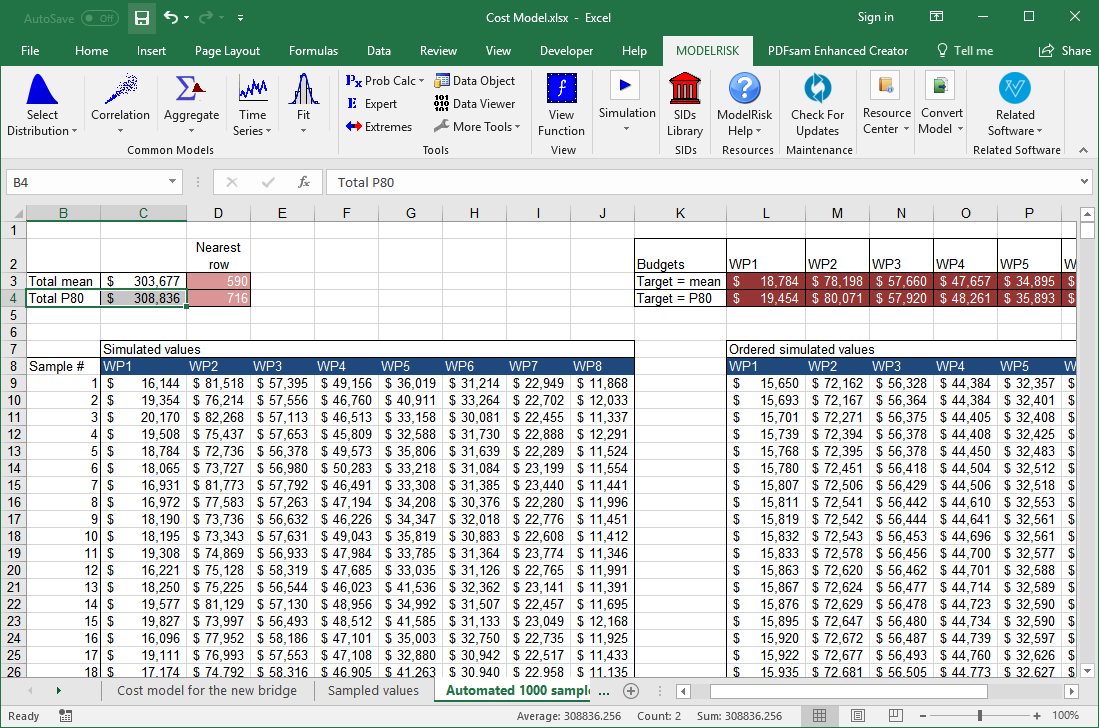 risk analysis simulation example model spreadsheet view