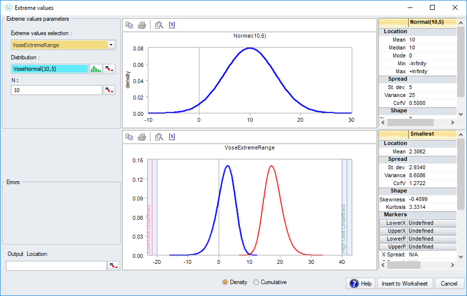 ModelRisk extreme values interface