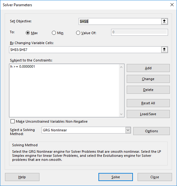 Microsoft Excel Solver interface