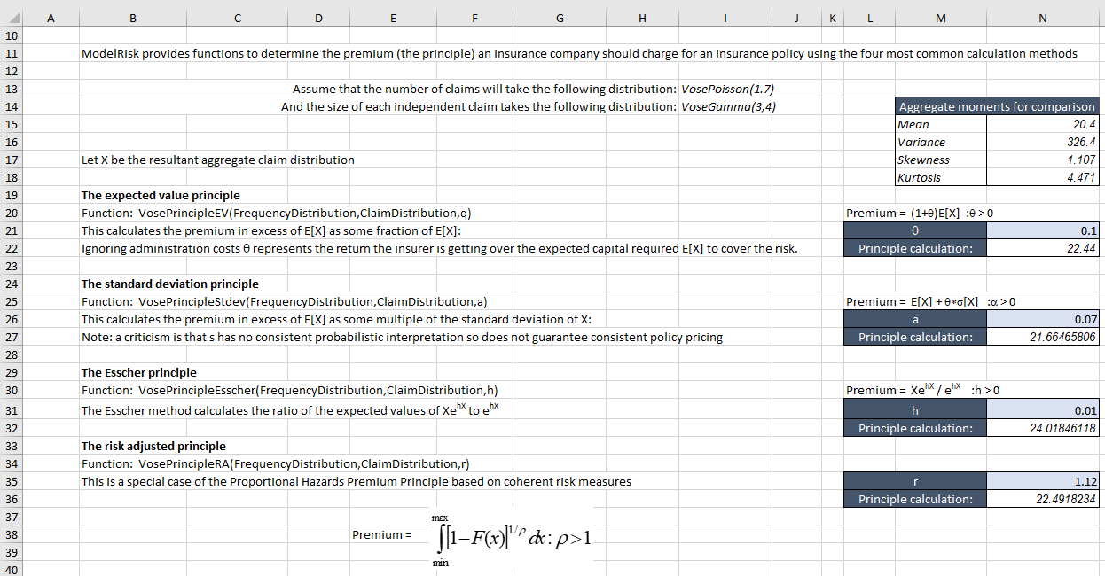 insurance modelling premium calculation example model spreadsheet view