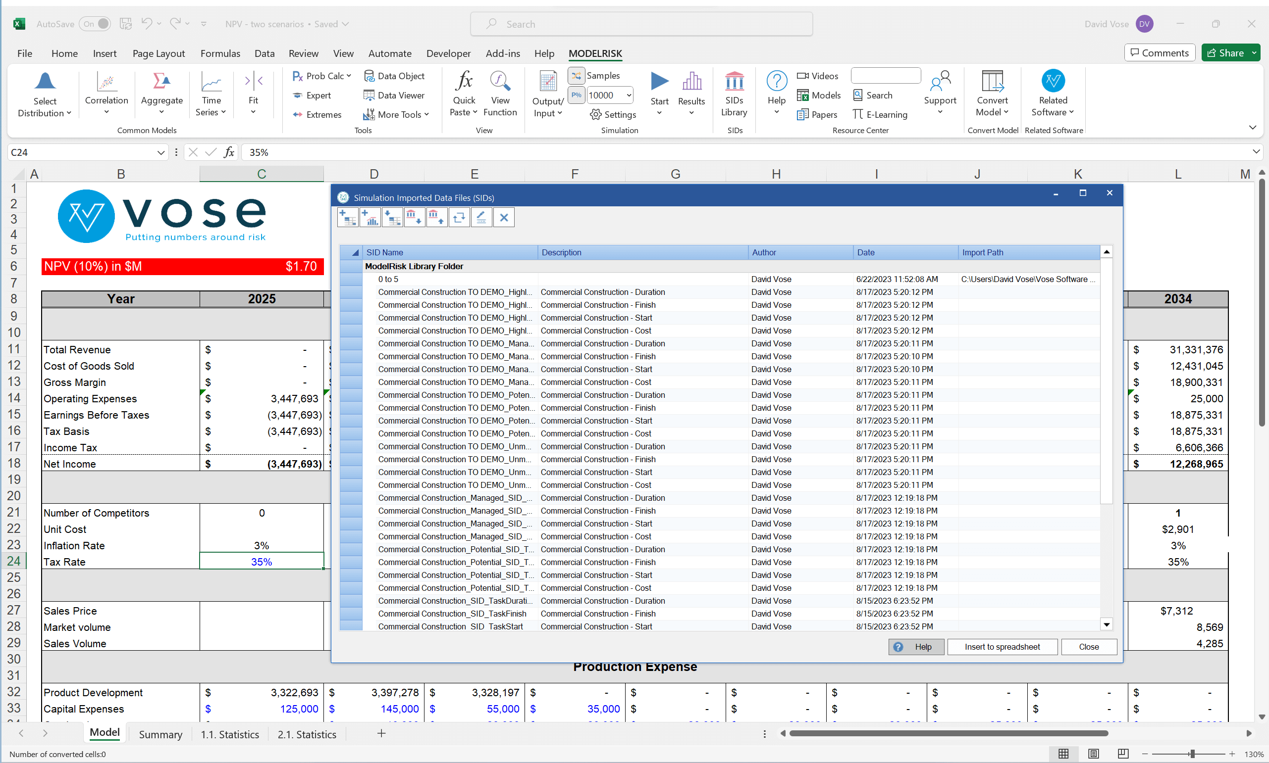 ModelRisk simulation results sharing library interface