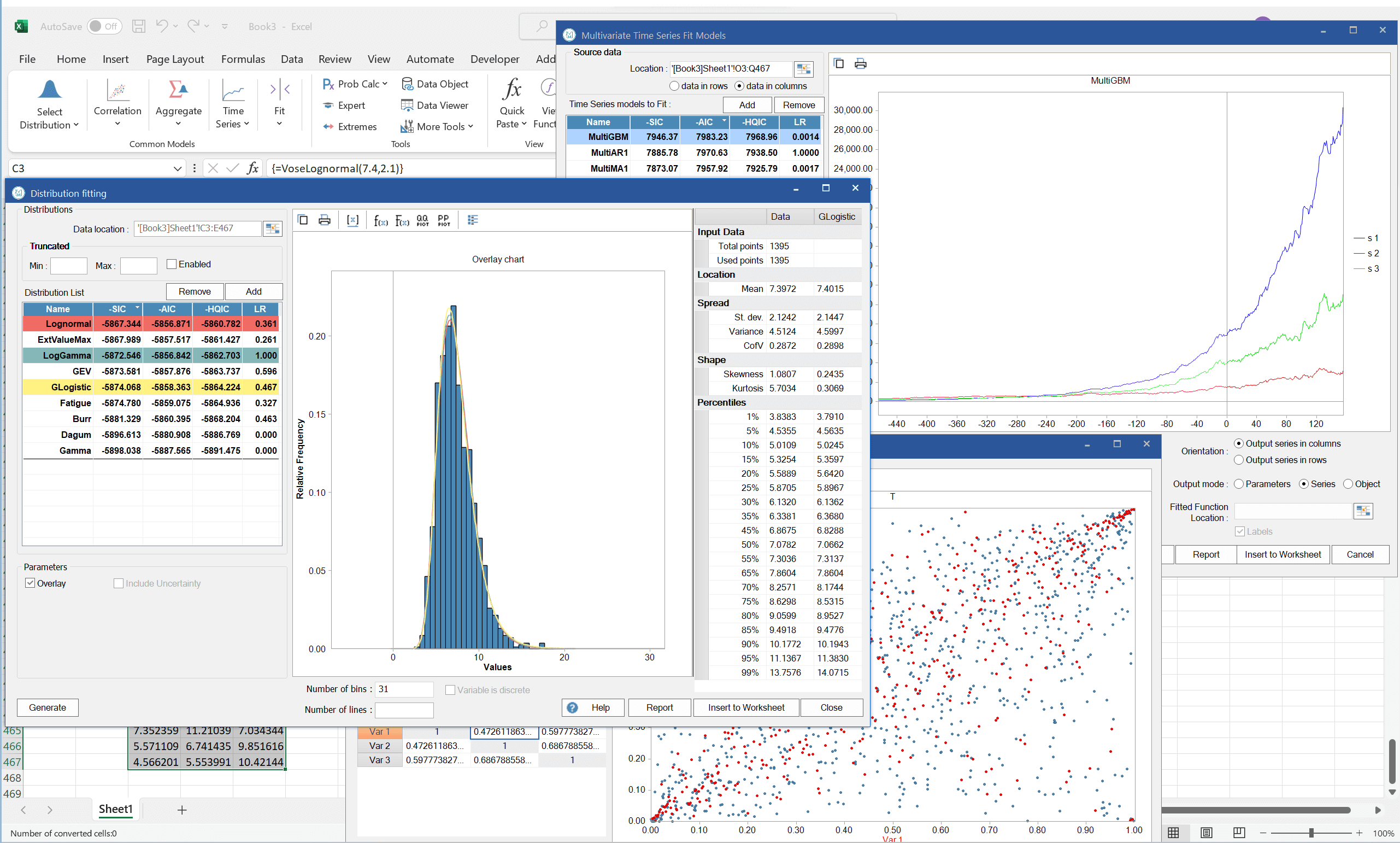 Distribution fitting to data interface