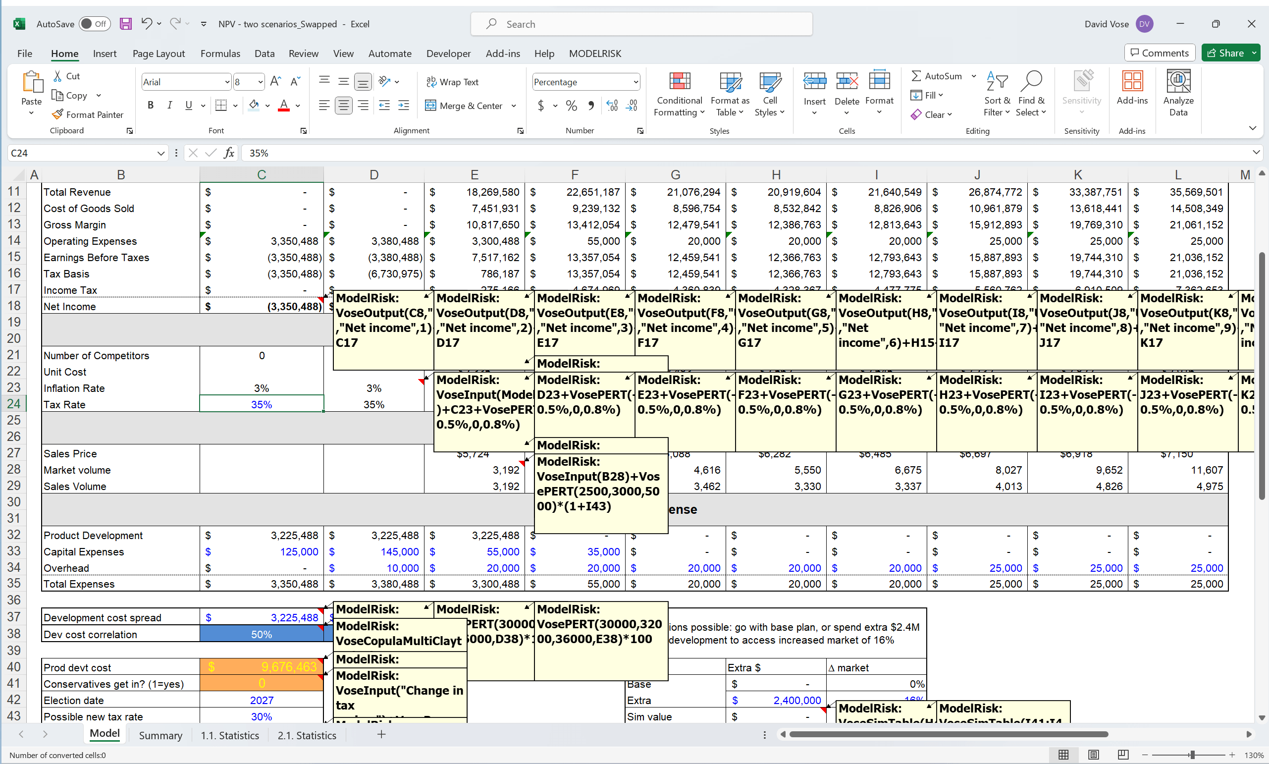 ModelRisk swap tool interface