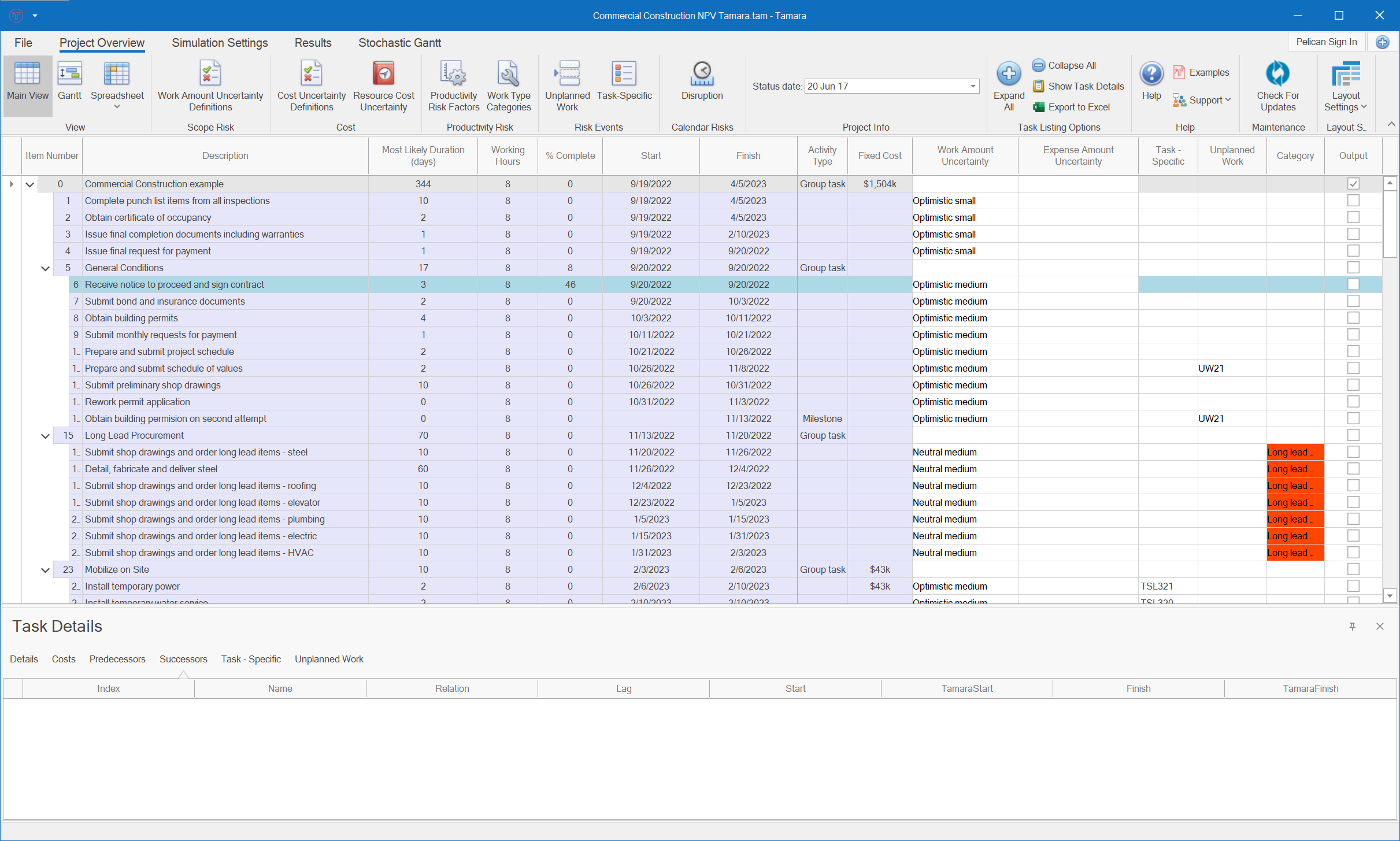 Importing project schedule in Tamara